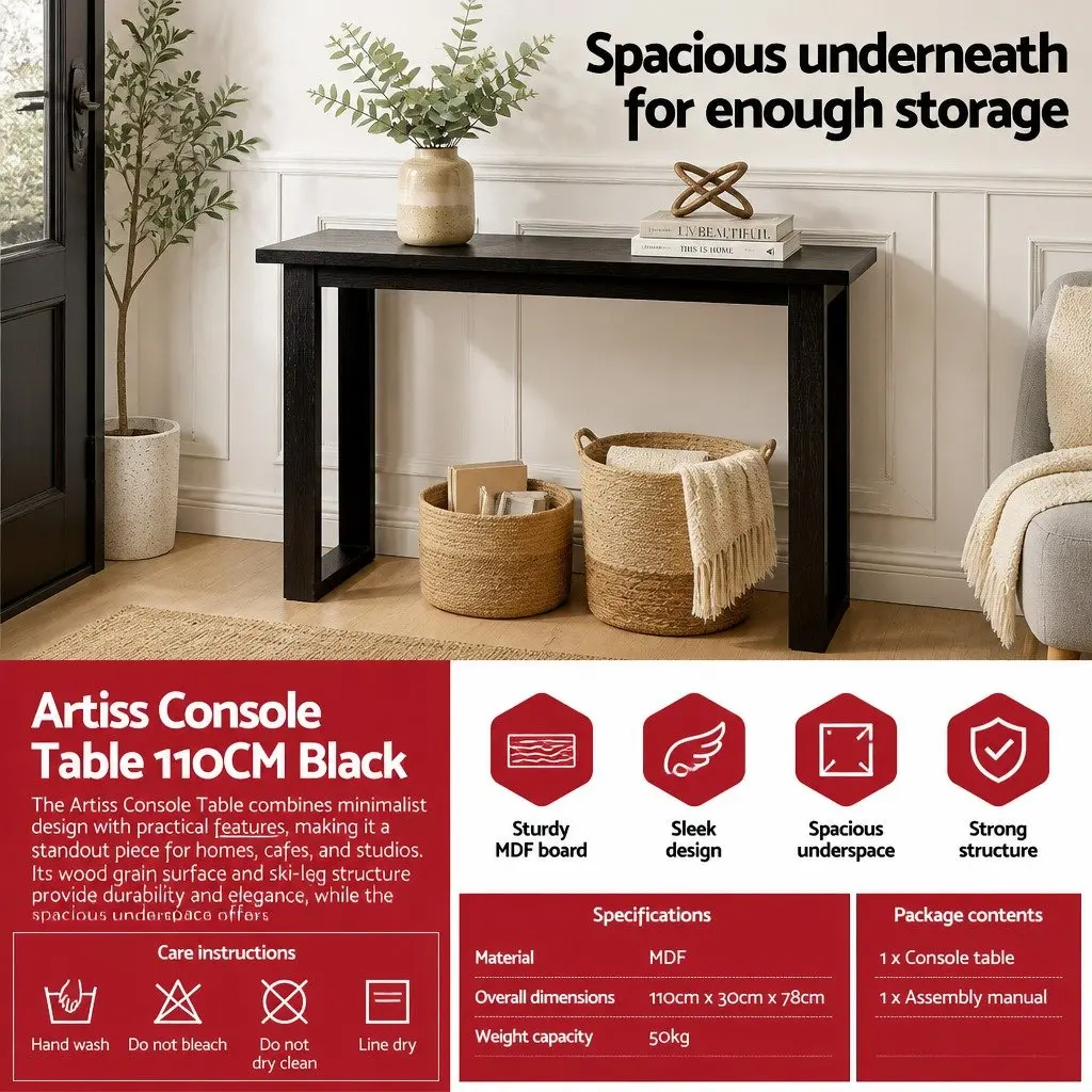 Console Table 110CM Black Minimalist Design Entryway Living Room Storage