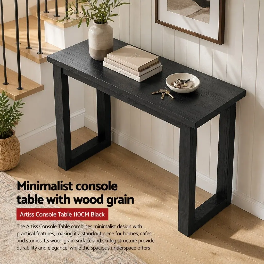 Console Table 110CM Black Minimalist Design Entryway Living Room Storage