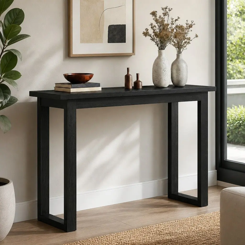 Console Table 110CM Black Minimalist Design Entryway Living Room Storage