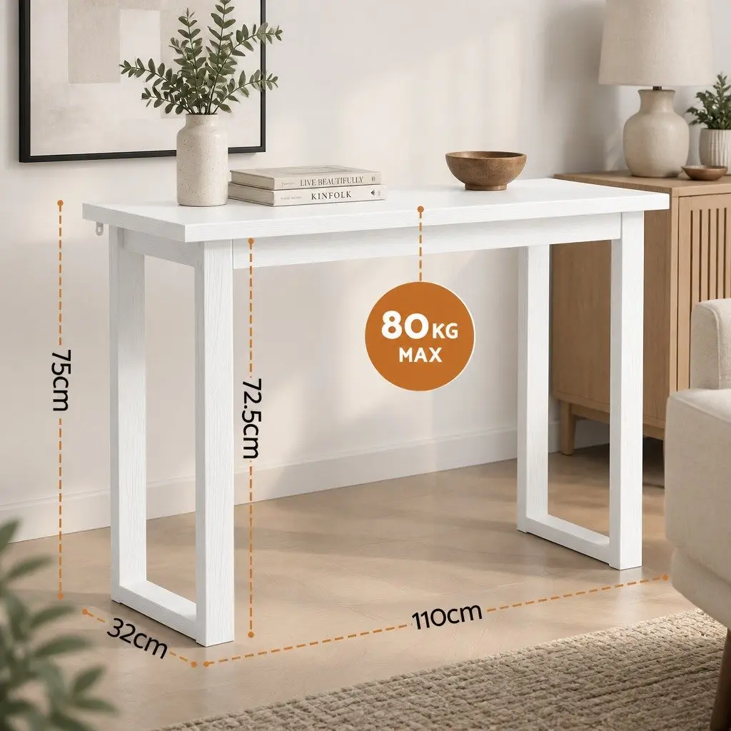 Console Table 110CM White Minimalist Design Entryway Hallway Living Room Storage