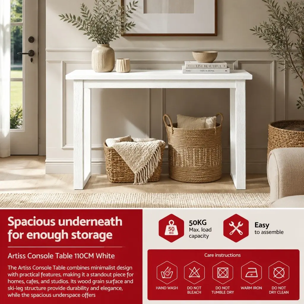 Console Table 110CM White Minimalist Design Entryway Hallway Living Room Storage