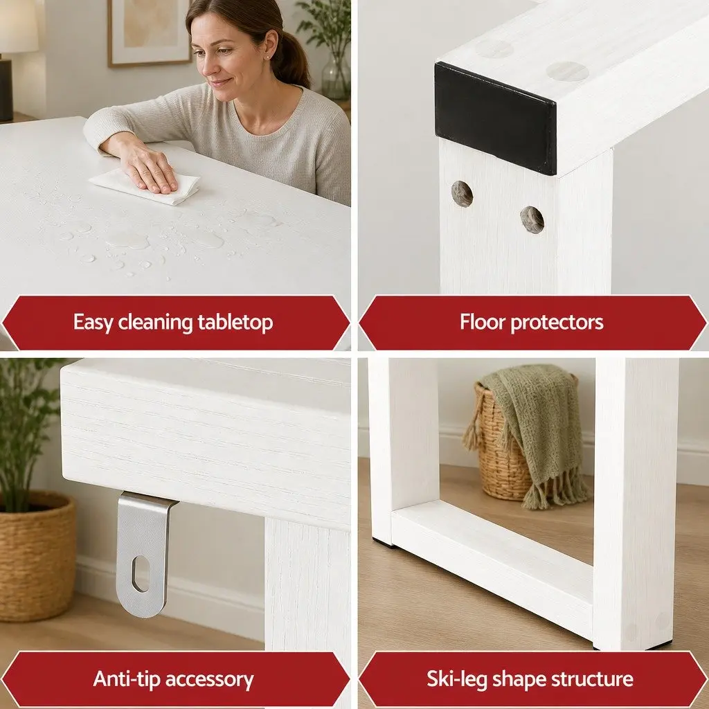 Console Table 110CM White Minimalist Design Entryway Hallway Living Room Storage