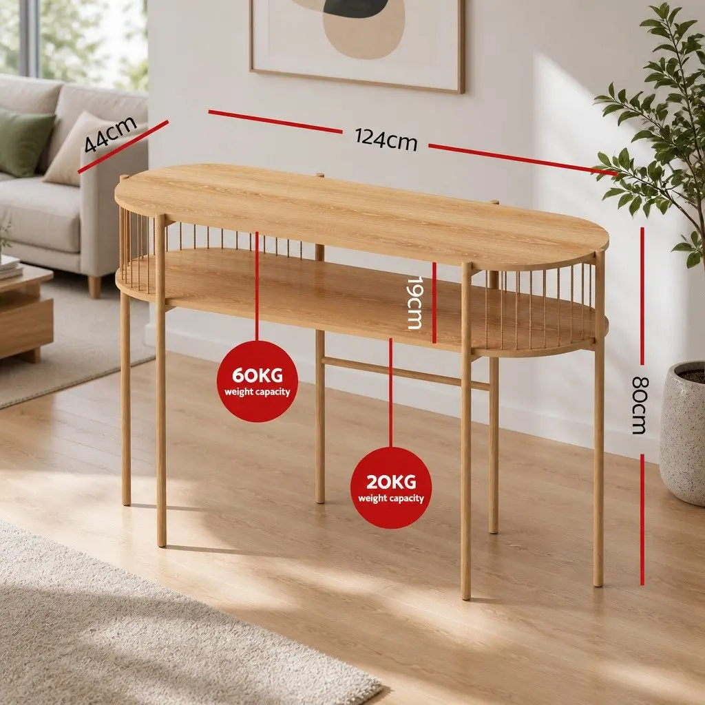 Pine Console Table 124CM Metal Frame Rustic 2-Tier Storage Living Room Side Table