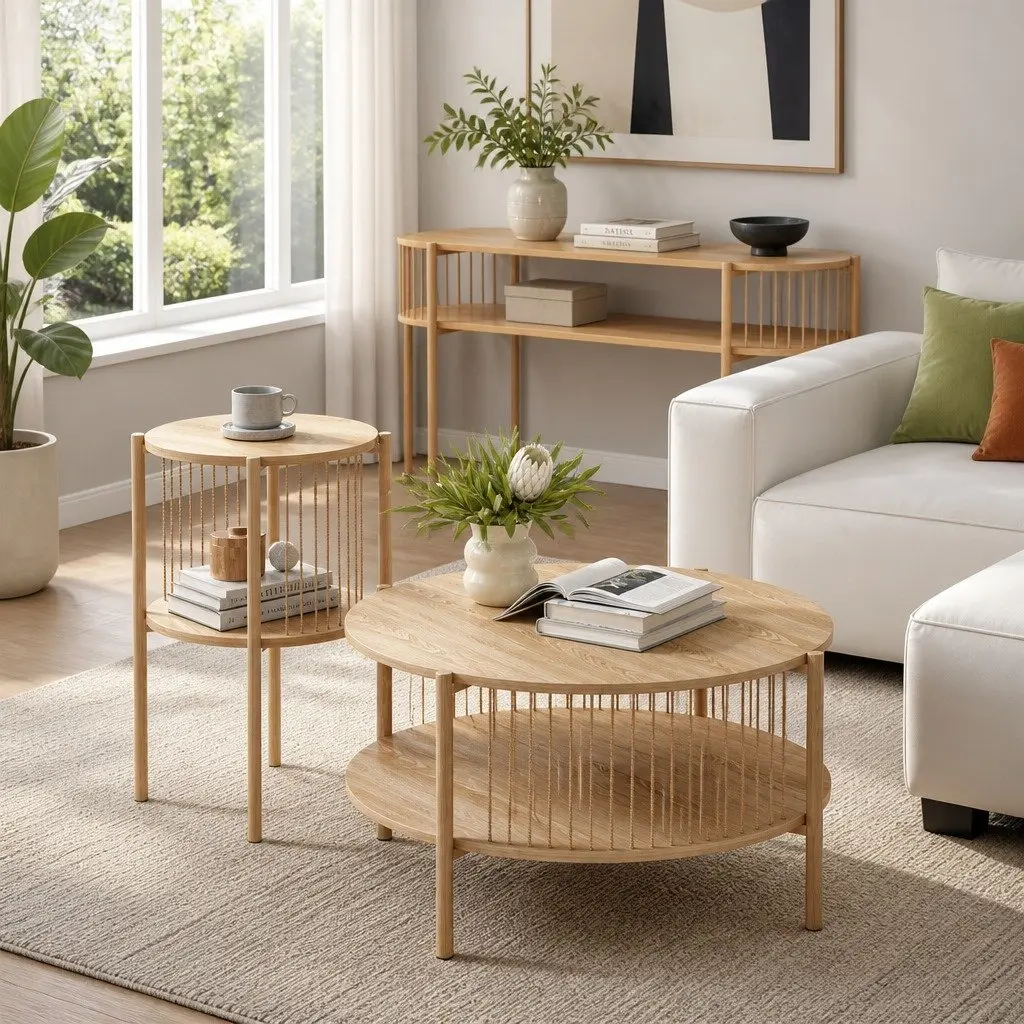 Pine Console Table 124CM Metal Frame Rustic 2-Tier Storage Living Room Side Table