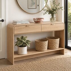 Console Table Hallway Entryway Storage Drawer Shelf Curved Edge 120CM Pine