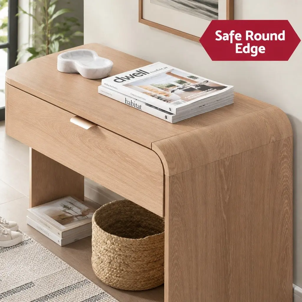 Console Table Pine 120CM Hallway Entryway Storage Drawer Shelf Curved Edge