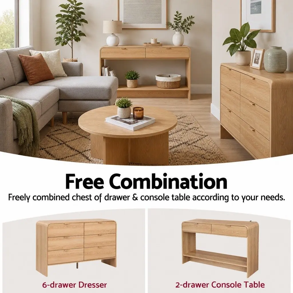 Console Table Pine 120CM Hallway Entryway Storage Drawer Shelf Curved Edge