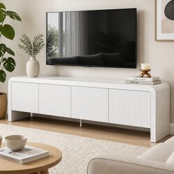 White TV Unit 180cm Entertainment Storage Cabinet with Soft Close Doors