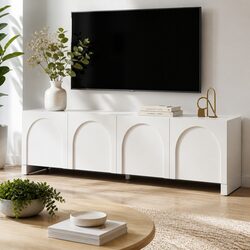 TV Entertainment Unit Storage Cabinet 180cm White Adjustable Shelves Push Open