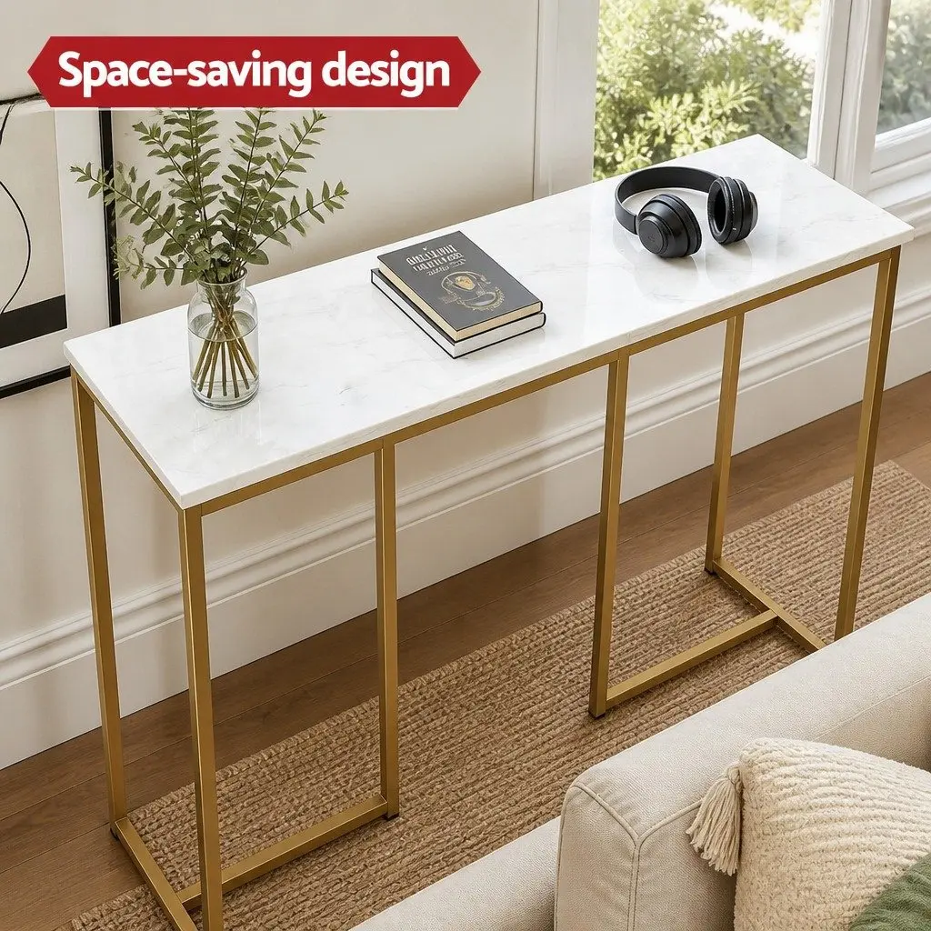 Console Table Marble Effect White Gold Modern Side Hallway Entryway Storage