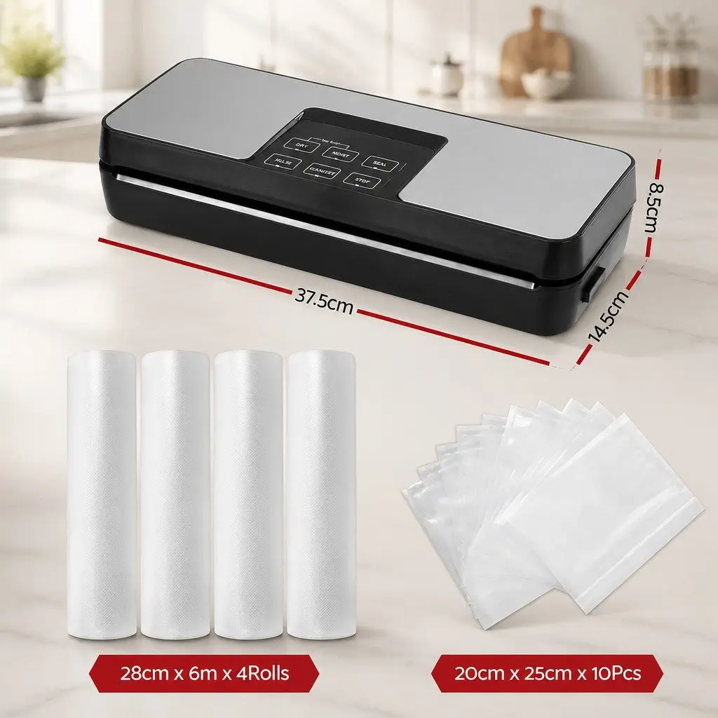 Food Vacuum Sealer Machine Auto Seal Built-in Cutter 5 Modes 4 Rolls Bags 28cm