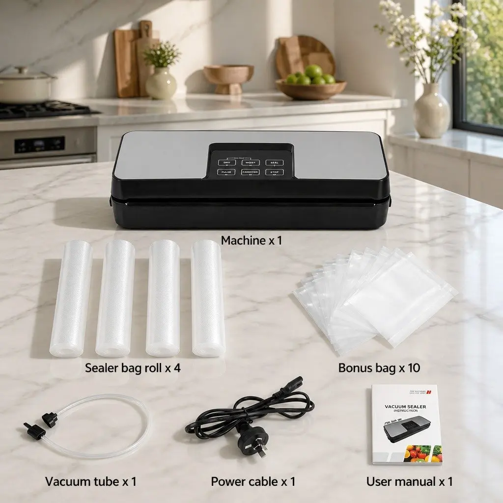 Food Vacuum Sealer Machine Auto Seal Built-in Cutter 5 Modes 4 Rolls Bags 28cm