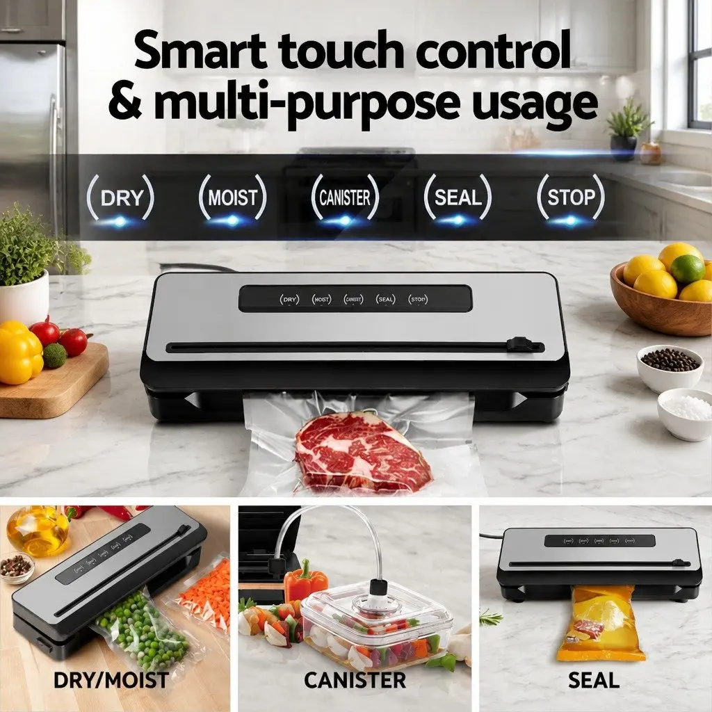 Food Vacuum Sealer Machine Stainless Steel ABS 385x130x65mm Silver Black