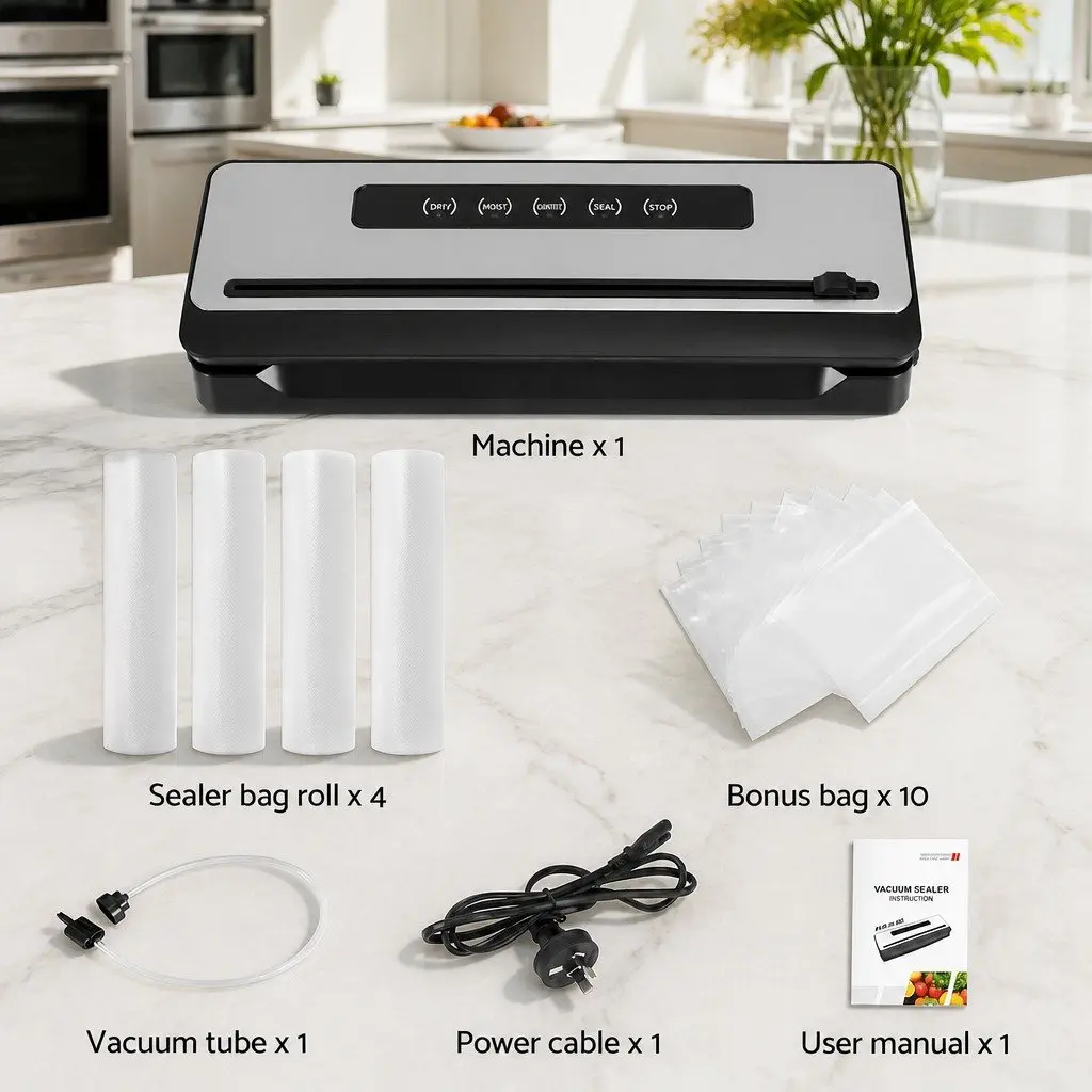 Food Vacuum Sealer Machine Stainless Steel and ABS 385 x 130 x 65mm Silver and Black