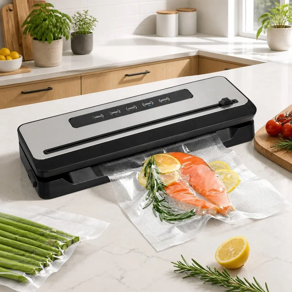 Food Vacuum Sealer Machine Stainless Steel ABS 385mm Black Silver