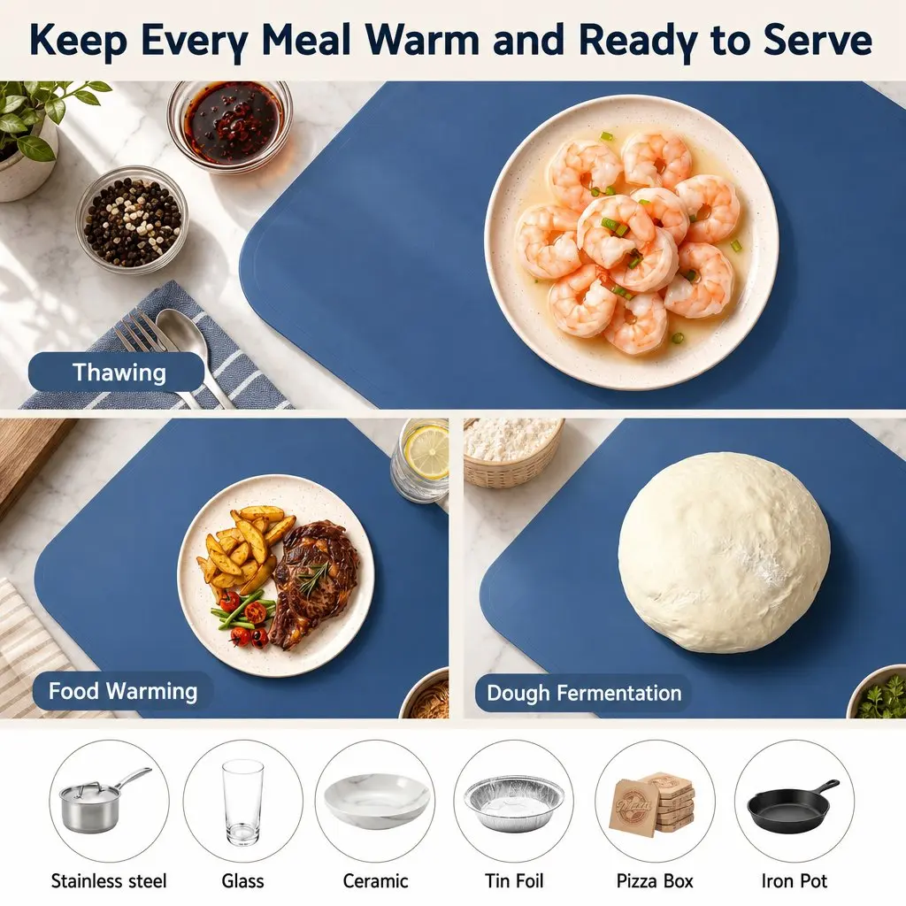 Food Warming Mat 80cm Electric Heating Tray Roll Up Buffet Dish Warmer Blue