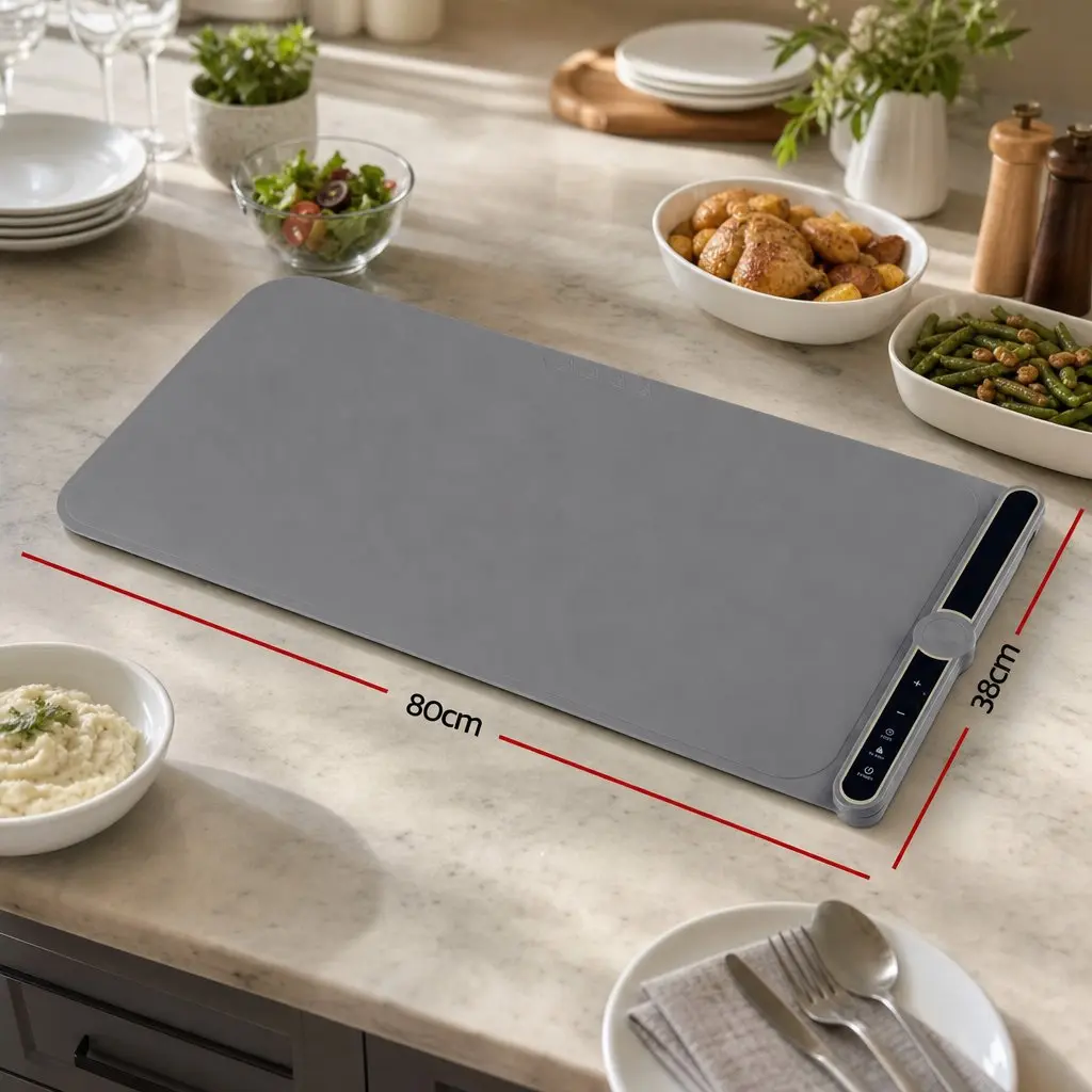 Food Warming Mat 80cm Electric Buffet Tray Roll Up Storage Grey Touch Control