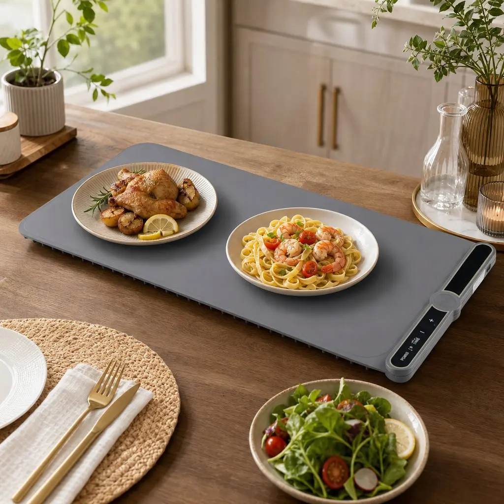 Food Warming Mat 80cm Electric Buffet Tray Roll Up Storage Grey Touch Control