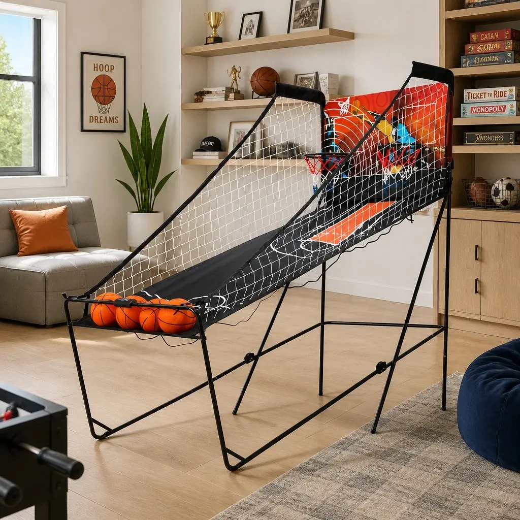 Basketball Shooting Machine Electronic Scorer 8 Game Modes Steel Frame Polyester Fabric Black