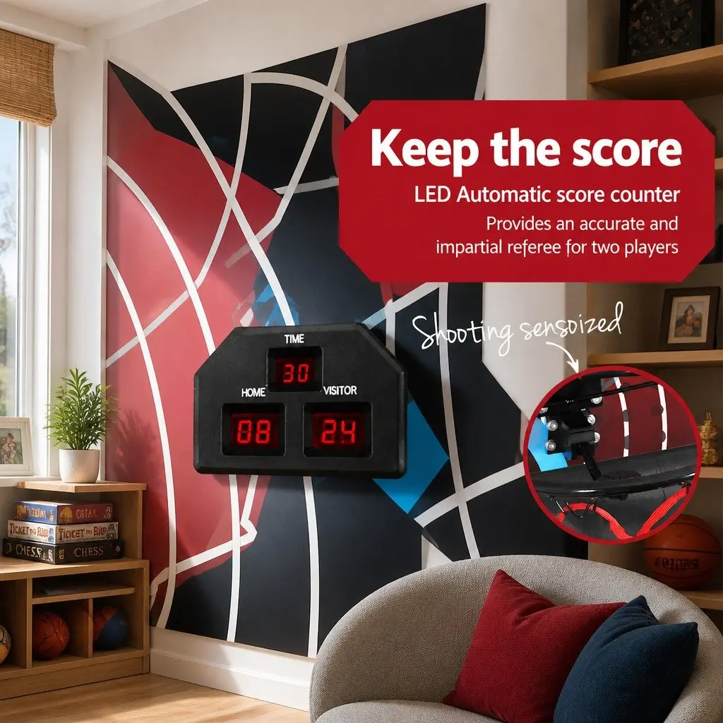 Basketball Shooting Machine Electronic Scorer 8 Game Modes Steel Frame Polyester Fabric Black