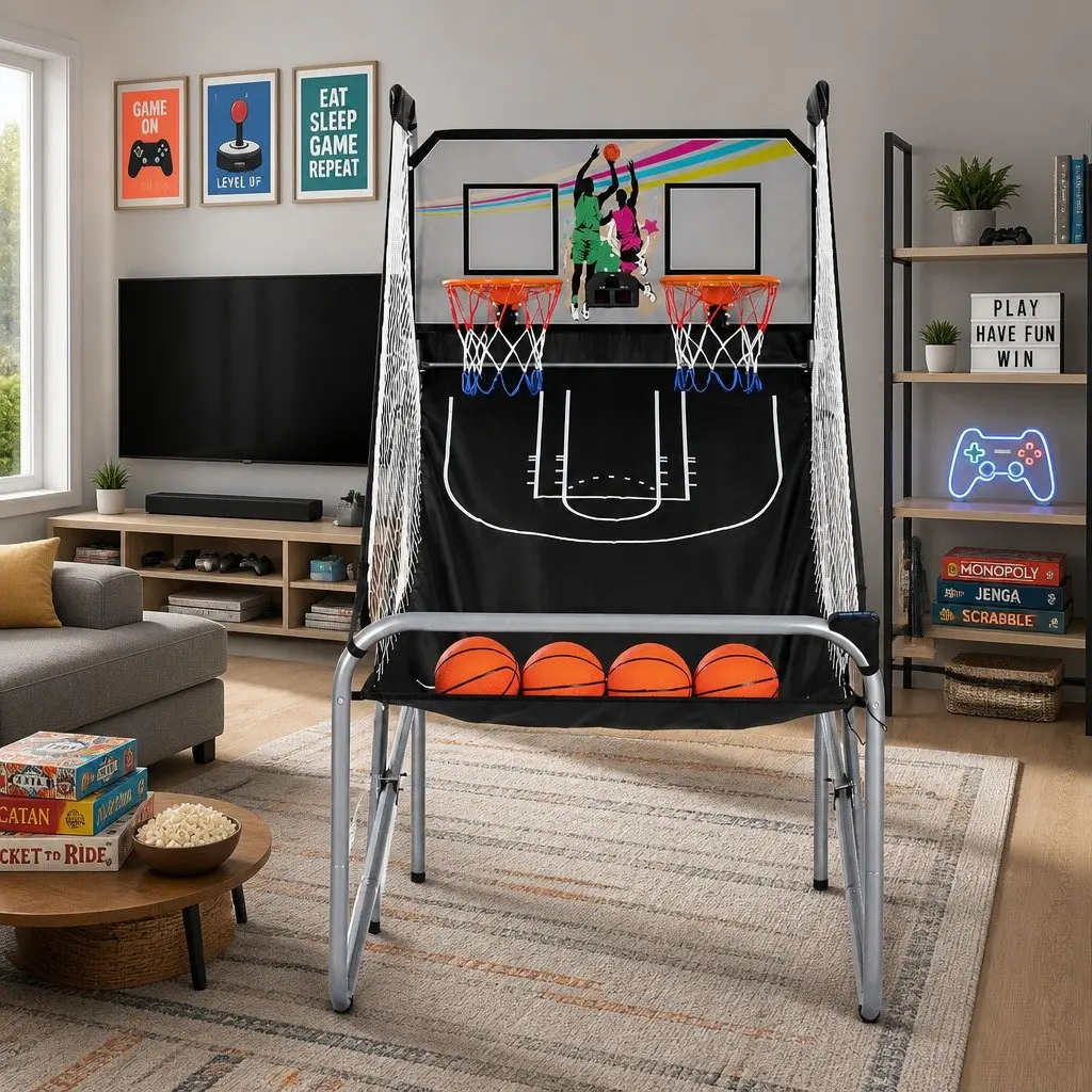 Basketball Shooting Machine Electronic Scorer Steel Tubes 205cm Silver Black