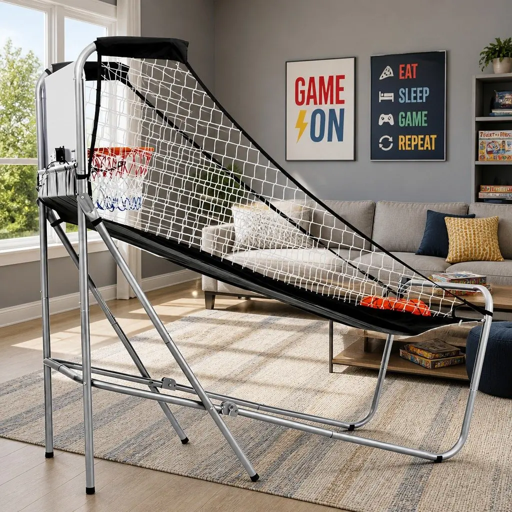 Basketball Shooting Machine Electronic Scorer Steel Tubes 205cm Silver Black