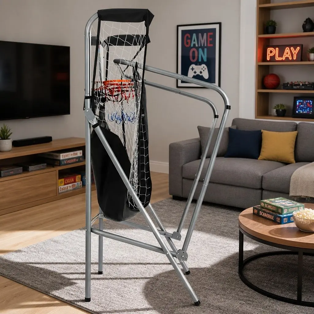 Basketball Shooting Machine Electronic Scorer Steel Tubes 205cm Silver Black