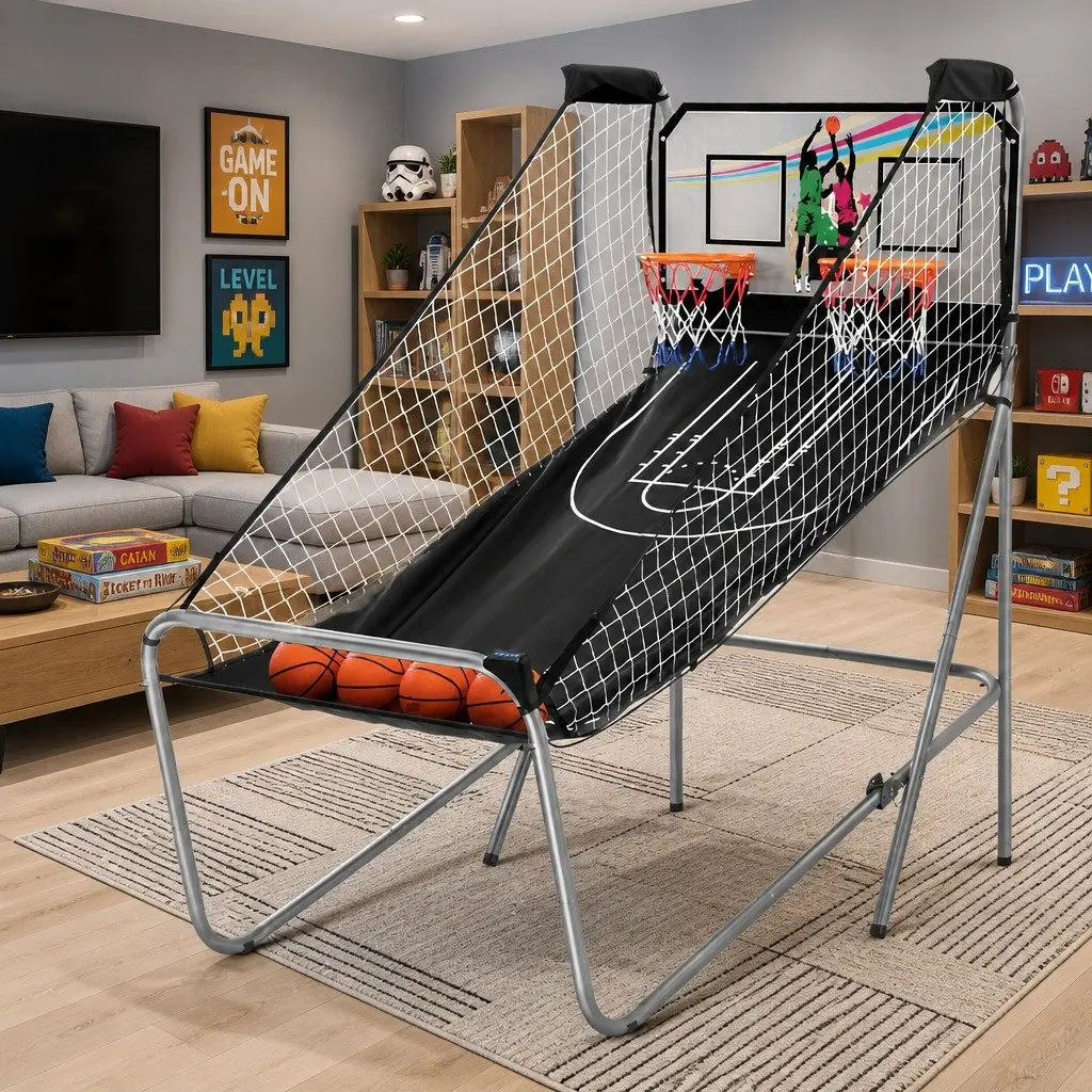 Basketball Shooting Machine Electronic Scorer Steel Tubes 205cm Silver Black