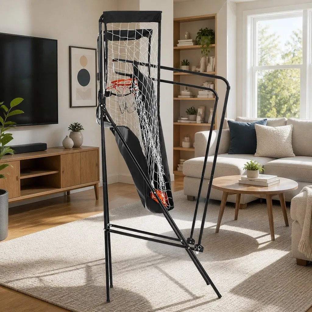 Basketball Shooting Machine Electronic Scorer Steel Frame 205cm Black