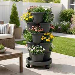 5-Tier Vertical Garden Planter Tower Stackable with 4 Wheels Indoor Outdoor