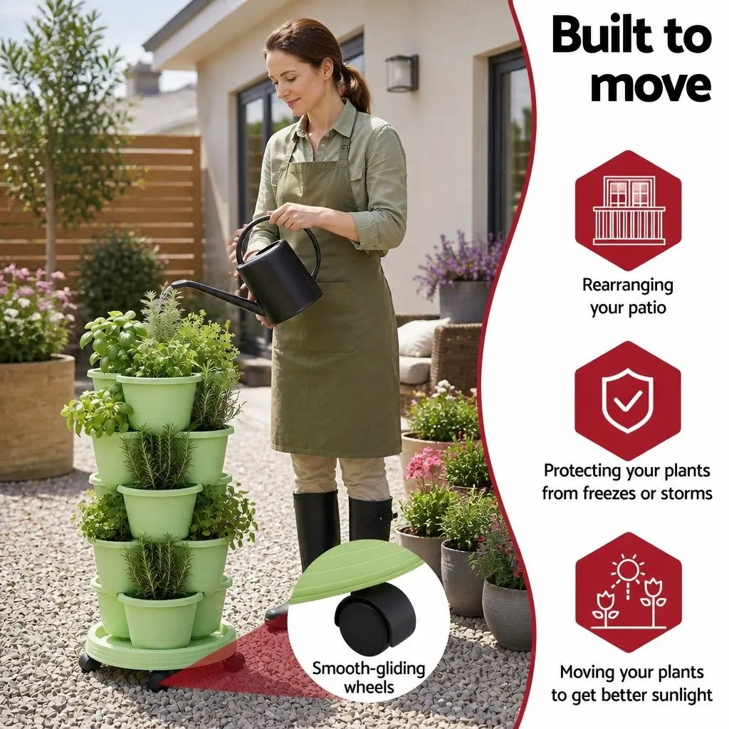 5-Tier Vertical Garden Planter Stackable Tower PP Light Green Indoor Outdoor