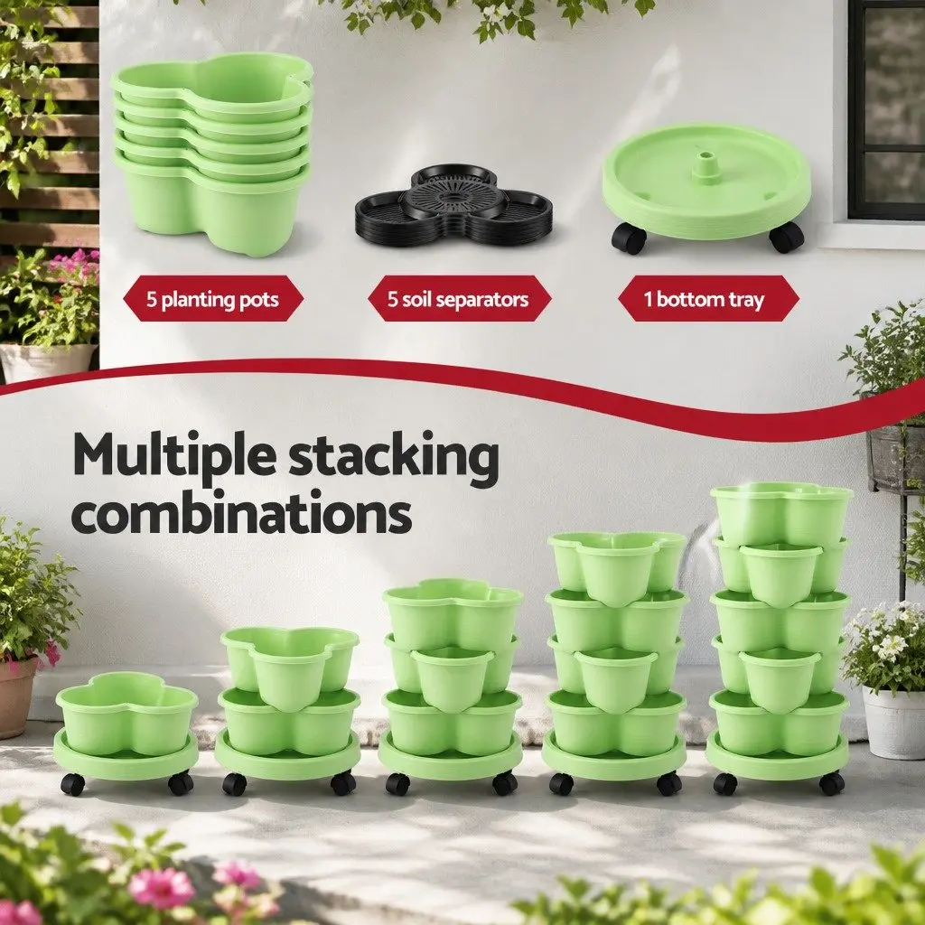 5-Tier Vertical Garden Planter Stackable Tower PP Light Green Indoor Outdoor