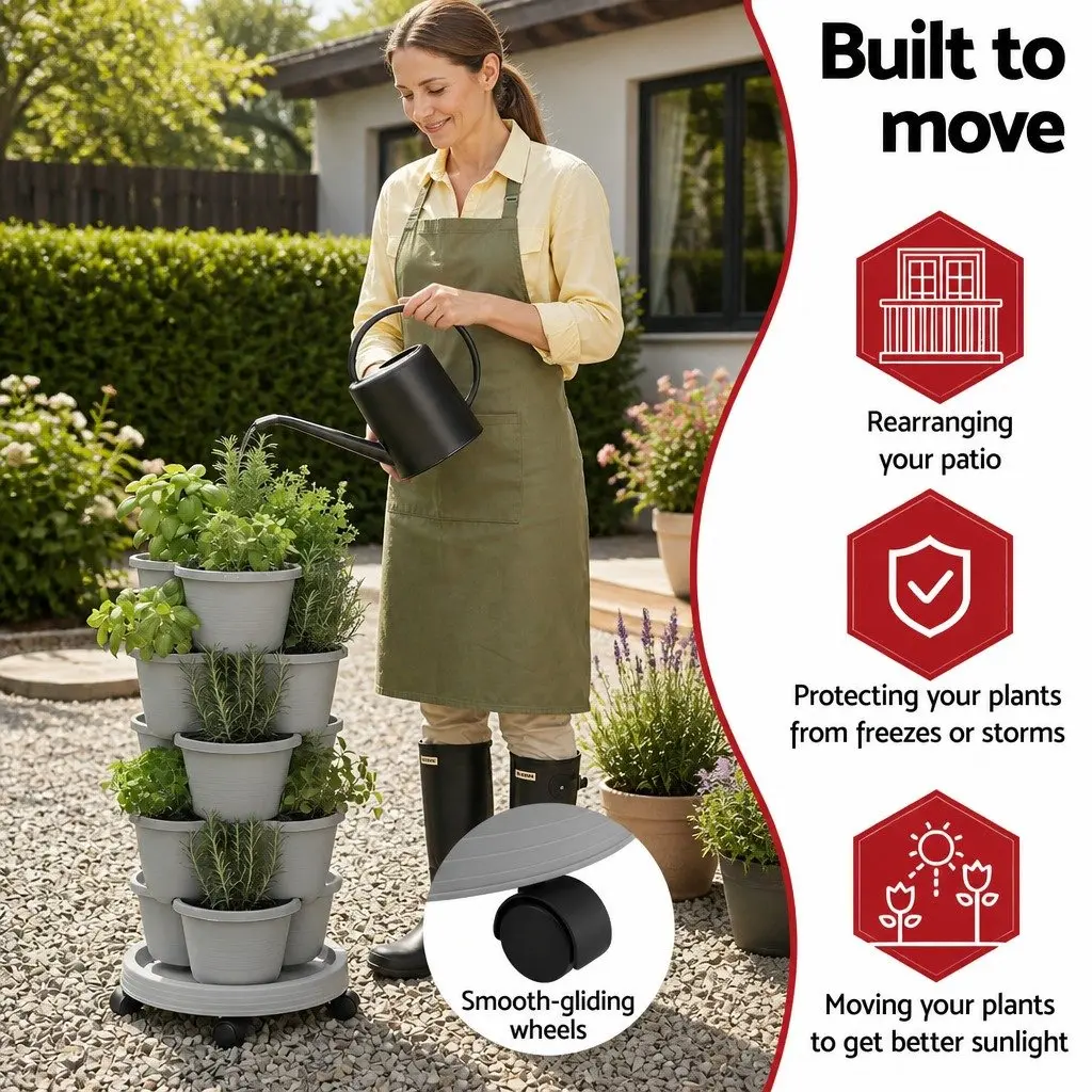 5 Tier Vertical Garden Planter Plastic Light Grey Stackable Indoor Outdoor