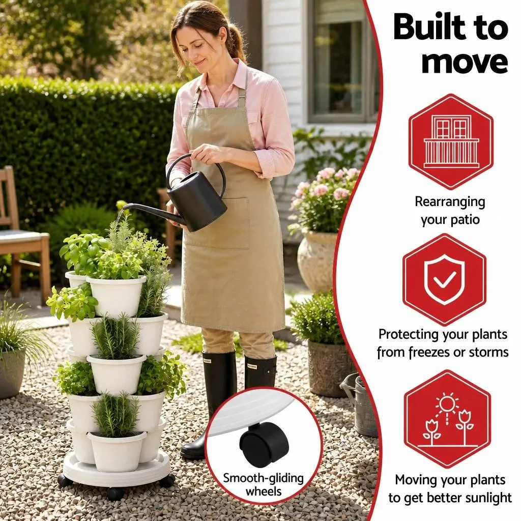 5 Tier Vertical Garden Planter Stackable Plastic 35cm White