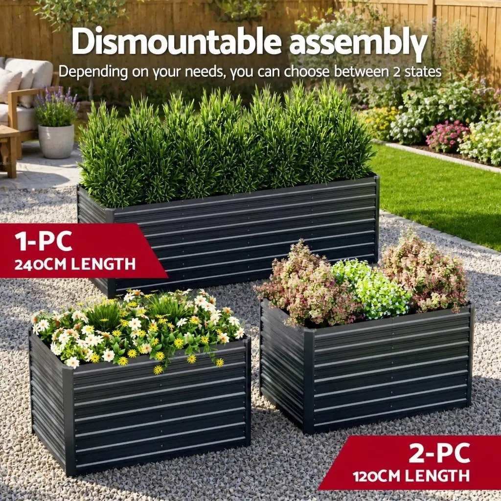 Raised Garden Bed Galvanised Steel 240cm Aluminium Grey 45cm Height Ergonomic 2-in-1 Planter Box