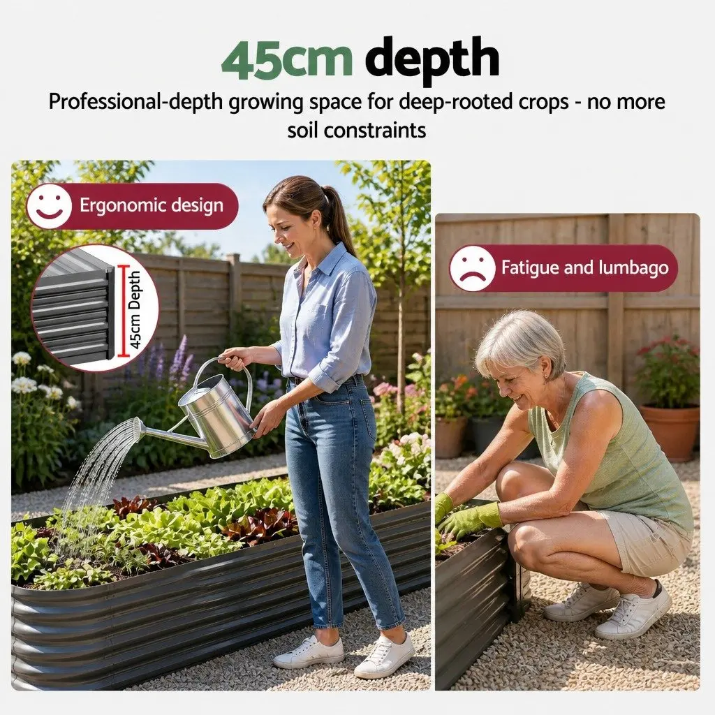 Raised Garden Bed Galvanised Steel 240cm Aluminium Grey 45cm Height Ergonomic 2-in-1 Planter Box