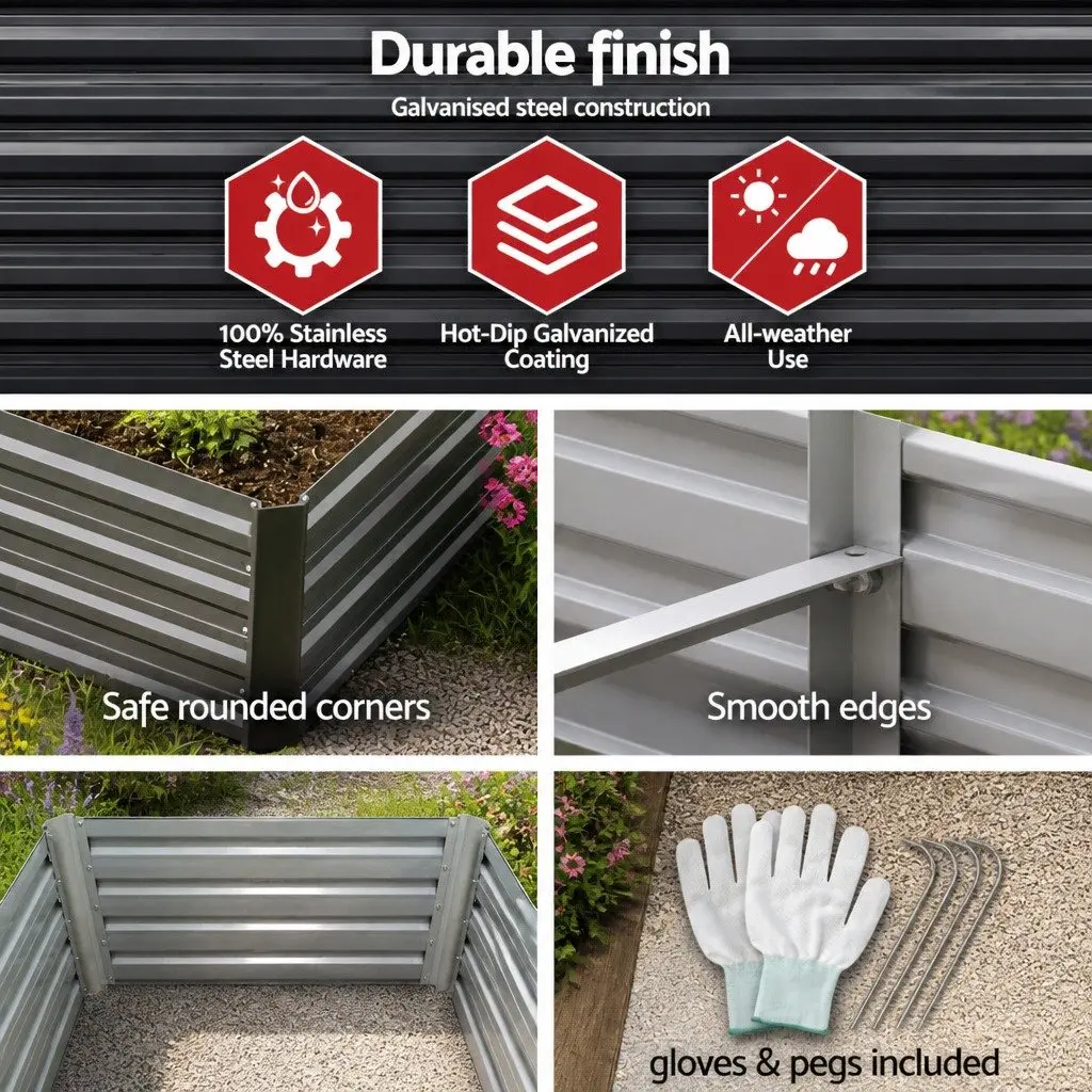 Raised Garden Bed Galvanised Steel 240cm Aluminium Grey 45cm Height Ergonomic 2-in-1 Planter Box