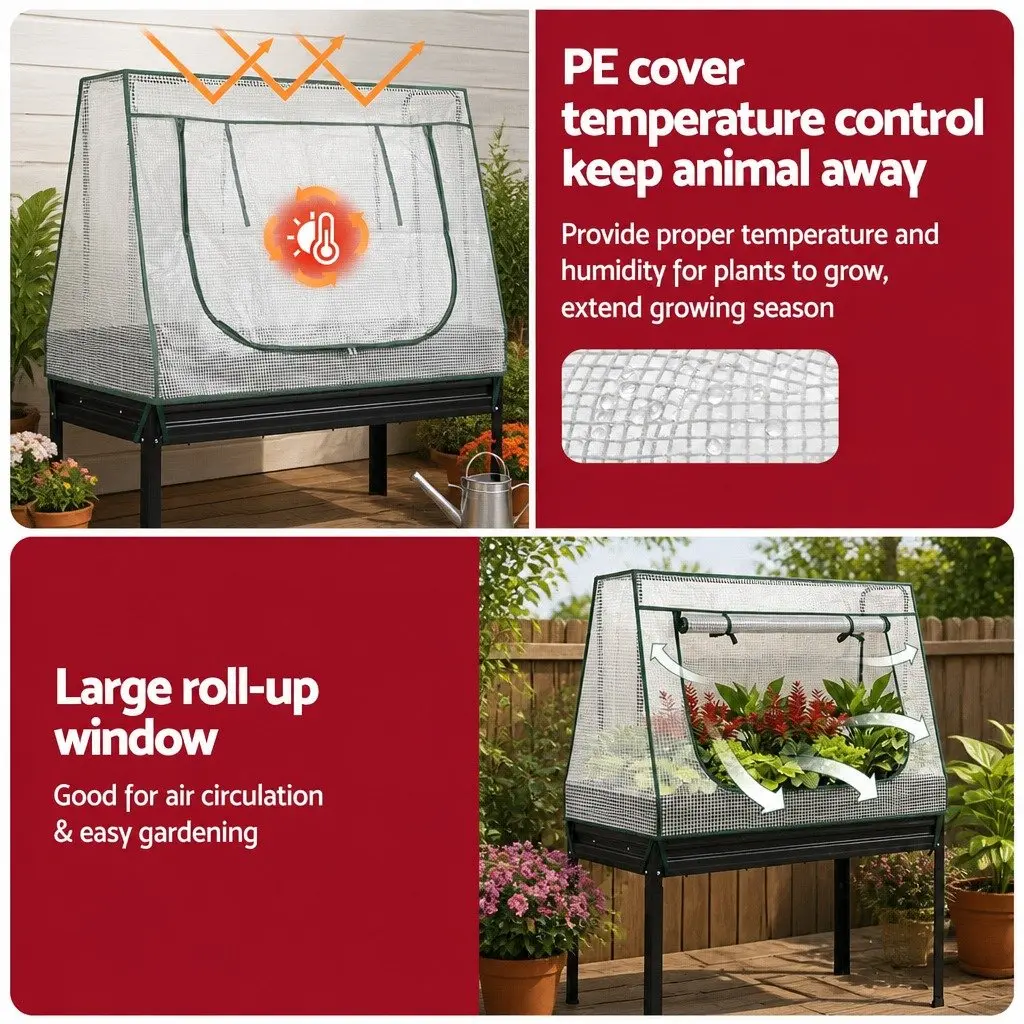 Elevated Garden Bed 116x60cm Raised Planter with Mini Greenhouse PE Cover