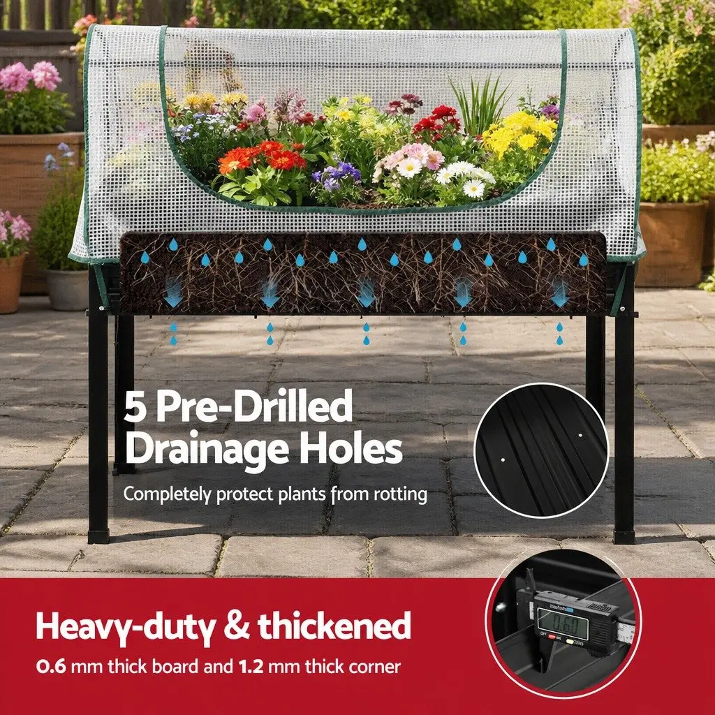 Elevated Garden Bed 116x60cm Raised Planter with Mini Greenhouse PE Cover