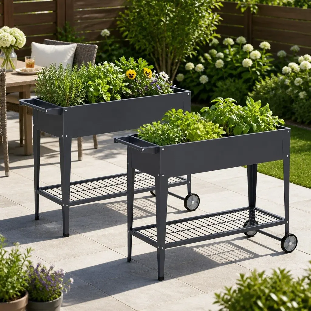 Raised Garden Bed x2 Elevated Planter Box 100x40x80cm Wheeled Container Herb