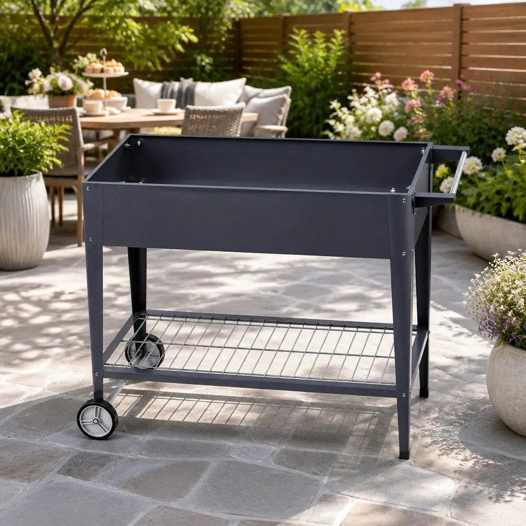 Raised Garden Bed Galvanized Steel 100x40x80cm Aluminium Grey Wheeled Planter Box