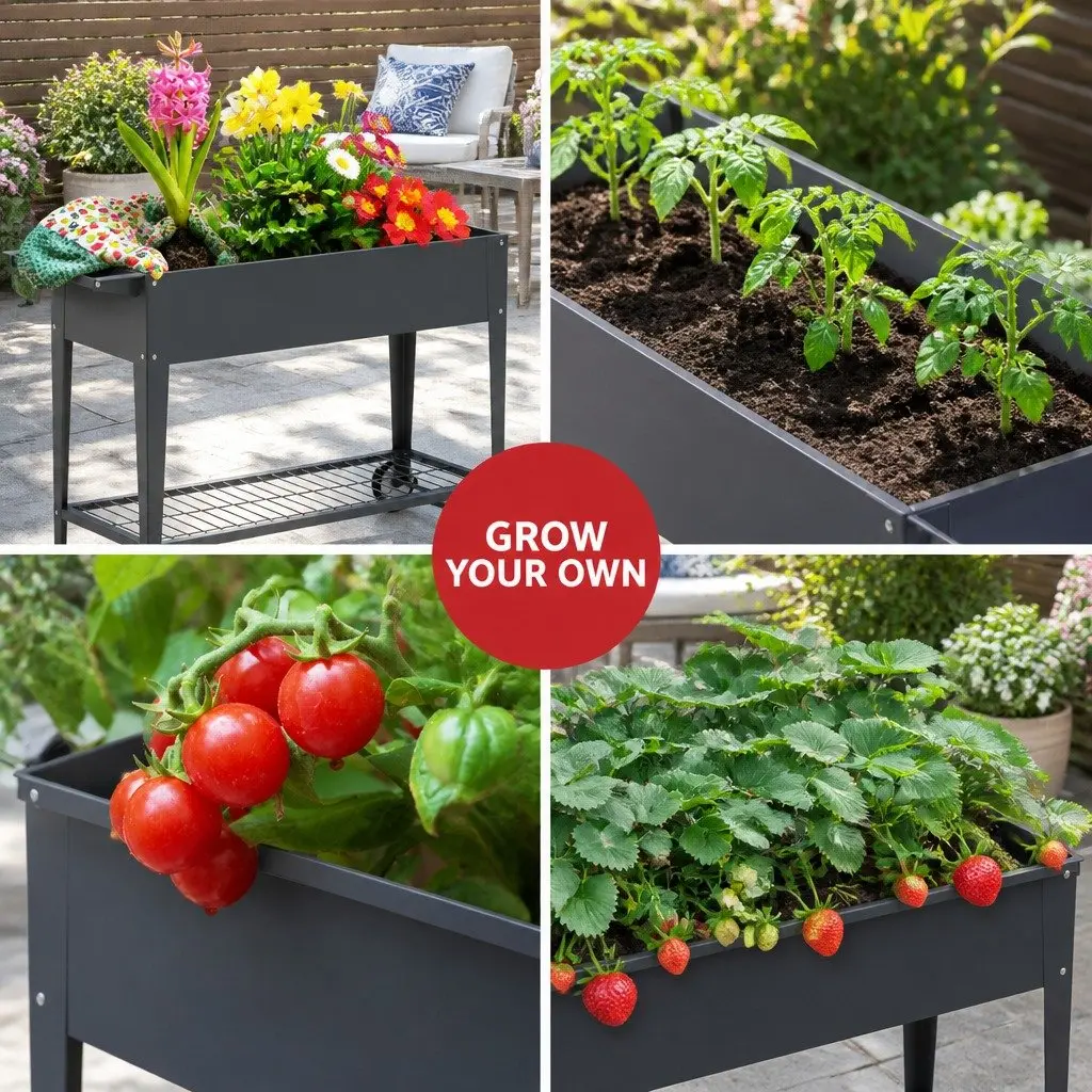 Raised Garden Bed Galvanized Steel 100x40x80cm Aluminium Grey Wheeled Planter Box