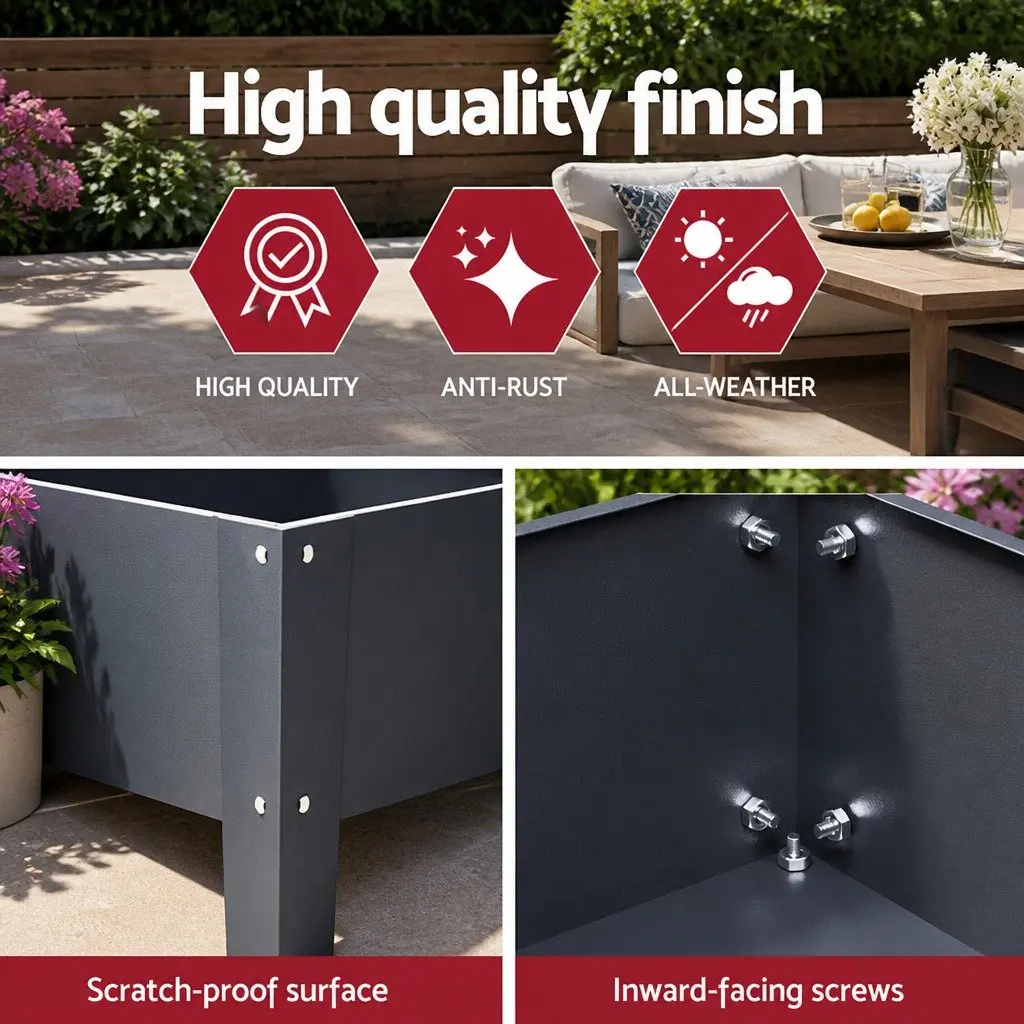 Raised Garden Bed Galvanized Steel 100x40x80cm Aluminium Grey Wheeled Planter Box
