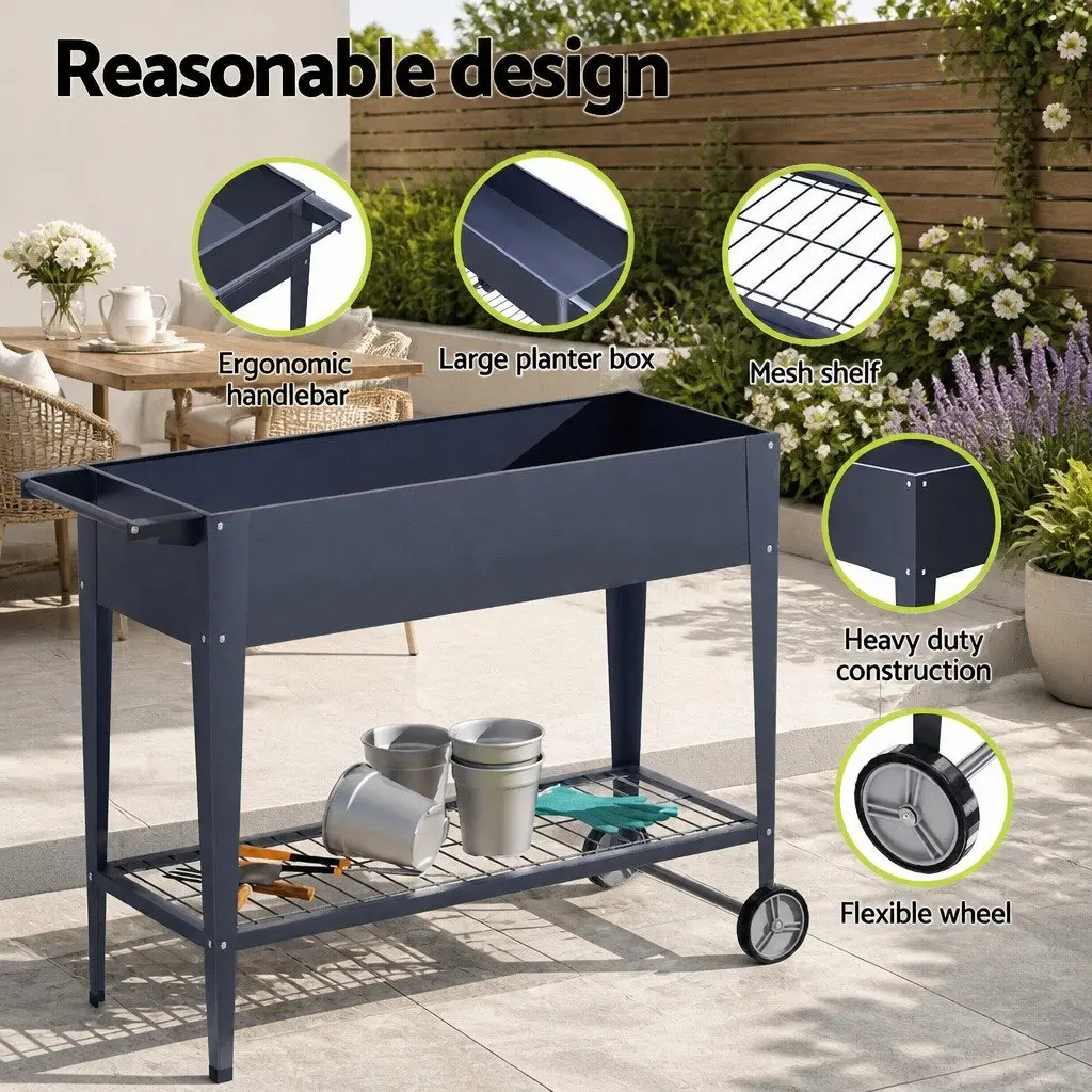 Raised Garden Bed Galvanized Steel 100x40x80cm Aluminium Grey Wheeled Planter Box