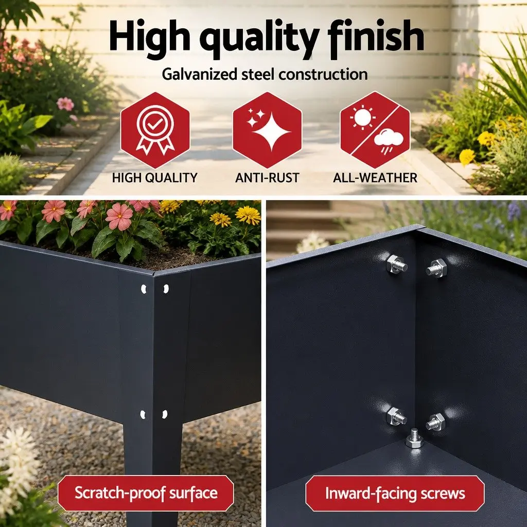 Raised Garden Bed Galvanized Steel 100x40x80cm Aluminium Grey Mobile Planter Box on Wheels