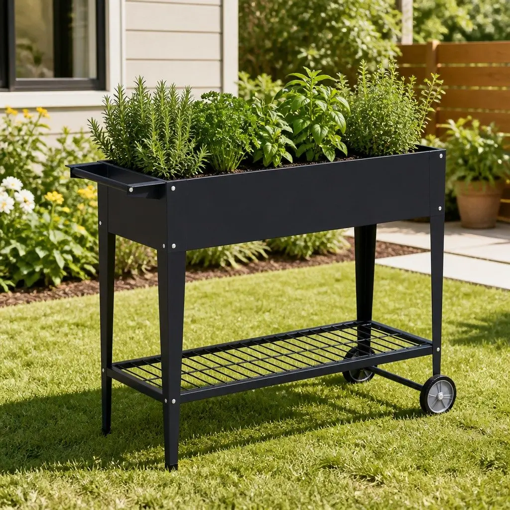 Raised Garden Bed Galvanized Steel 100x40x80cm Aluminium Grey Mobile Planter Box on Wheels
