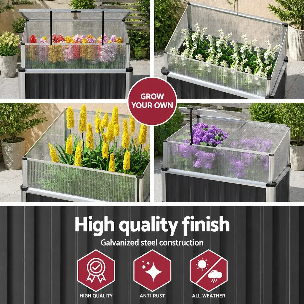 Raised Garden Bed Aluminium Grey 80x49x74cm with Integrated Greenhouse Protection