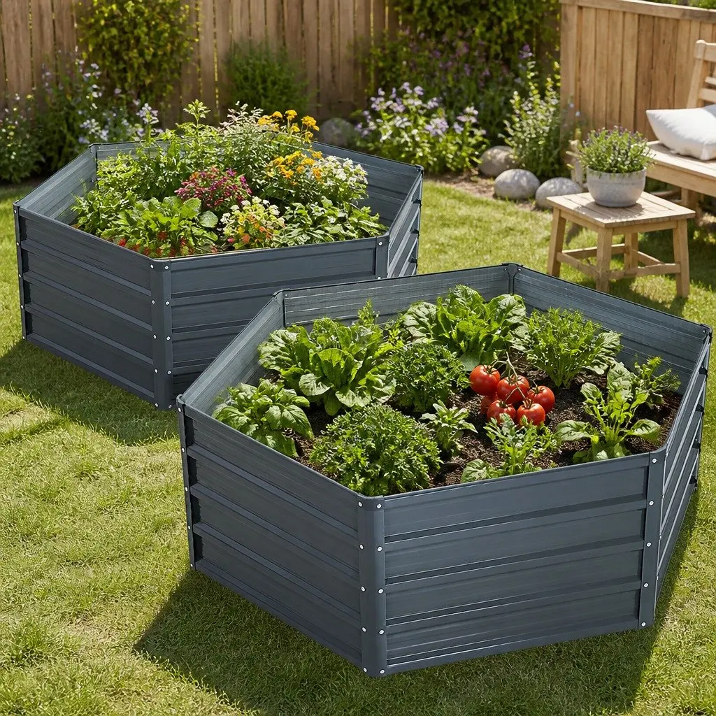 Raised Garden Bed 130x130x46cm Planter Box Galvanised Steel Container 2 Pack