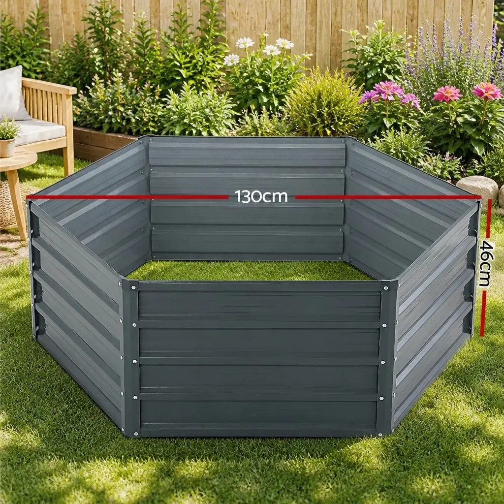 Garden Bed Planter Box Aluminium Grey Galvanised Steel 130x130x46cm Set of 2