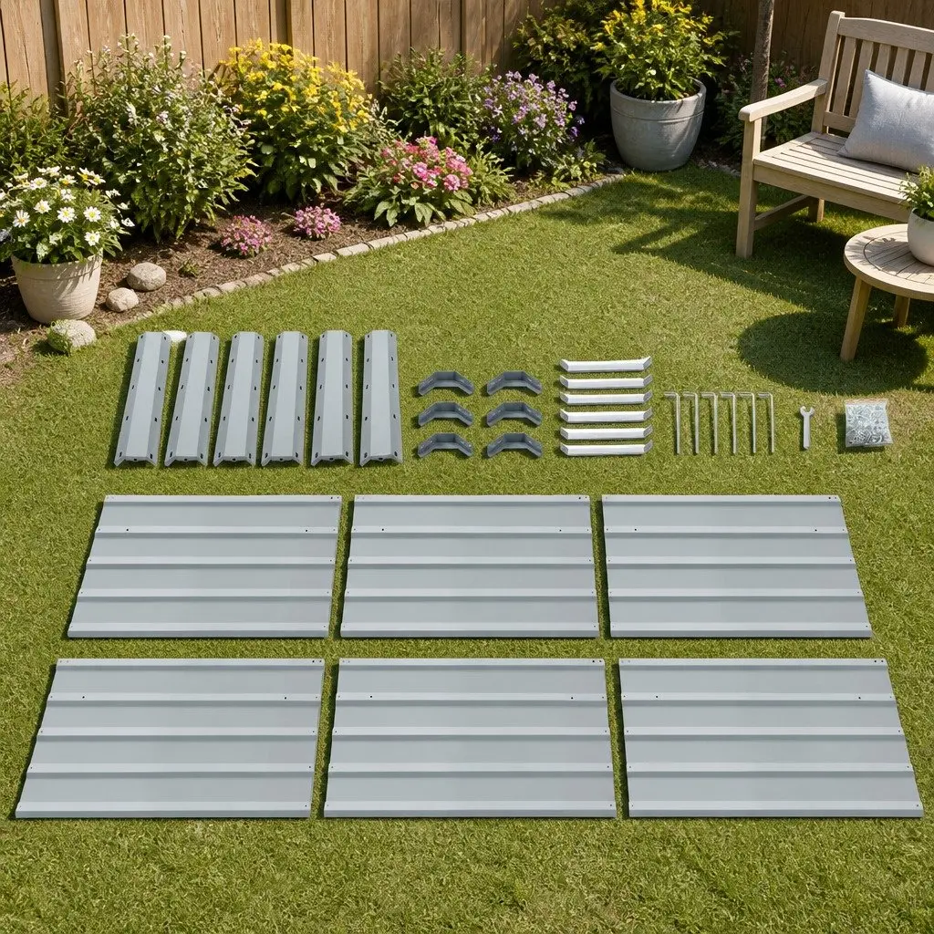 Garden Bed Planter Box Aluminium Grey Galvanised Steel 130x130x46cm Set of 2